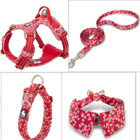 Fashion Personality Dog Collar Bow Tie (Option: Floral Red four piece set-M)