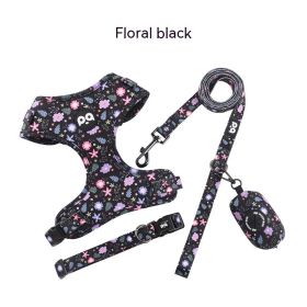 Pet Dog Hand Holding Rope Strap Suit (Option: Floral Black-L)