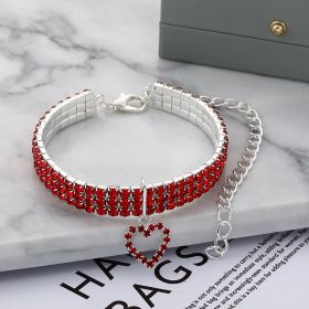 Three-row Stretch Pet Rhinestone Necklace Cat Dog Collar (Option: Red-M)