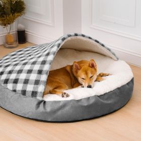Plush Dog Nest Cat Bed Plush Dog Universal (Option: Grayish White Plaid-XL)