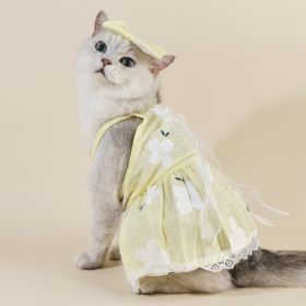 Spring And Summer Dog Clothes Cat Clothing Pet Cotton Floral Slip Dress Mesh Skirt Dress (Option: Yellow Cherry Sling-XL)