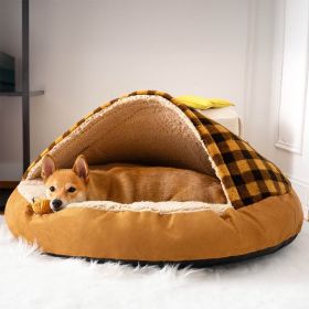 Plush Dog Nest Cat Bed Plush Dog Universal (Option: Brown Plaid-L)
